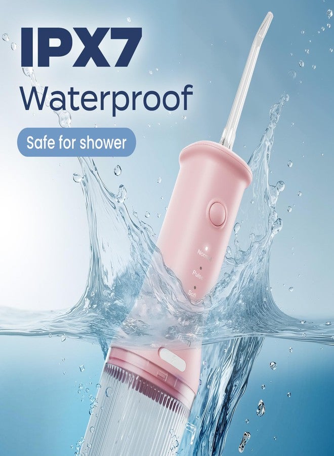 جهاز تنظيف الأسنان بالماء المحمول 7AM2M، لاسلكي، مزود بثلاثة أوضاع ورأسين للرش، قابل لإعادة الشحن عبر منفذ USB-C، مقاوم للماء بمعيار IPX7، مناسب للسفر والاستخدام المنزلي (وردي) - Image 5